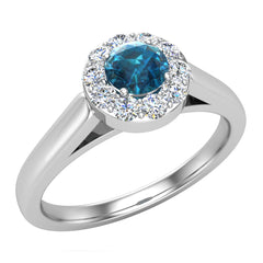 1/3 ctw Blue Diamond Halo Setting Promise Ring 14K White Gold