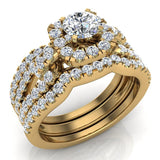 Wedding Ring Set-Diamond Loop Shank w/ Enhancer Band 1.55 cttw 18k Gold-VS - Yellow Gold