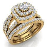 Cushion Double Halo Split Shank Wedding Ring Enhancer Bands 1.32 Ct 14K Gold I-I1 - Yellow Gold
