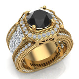 8.00MM Large Black Halo Engagement Ring 14K Gold 6.85 Carat-G,SI - Yellow Gold