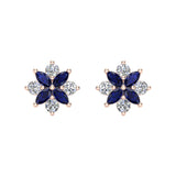 Blue Sapphire September Marquise Diamond Earrings 14K White Gold I1 - Rose Gold