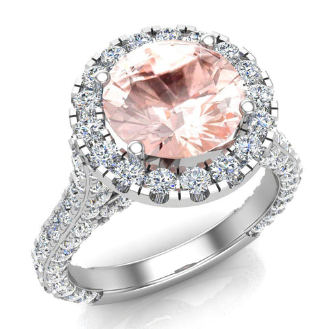 Morganite diamond engagement rings 18K 4.30 ctw Glitz Design VS1 - White Gold