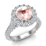 Morganite round cut diamond halo engagement rings 14K 4.15 ctw I1 - White Gold