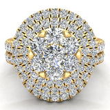 1.55 Ct Double Halo with Solitaire look Diamond Cluster Ring Set 18K Gold-G,VS - Yellow Gold