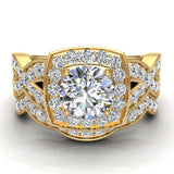 Intertwined Diamond Engagement Ring Set Cushion Shape 18k Gold 1.50 ct tw Glitz Design (G,VS) - Yellow Gold