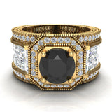 Black Diamond Engagement Ring 14K Gold Halo Ring 7.30mm 6.35 ct-G,SI - Yellow Gold