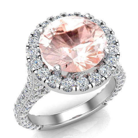 Morganite Engagement Rings 14K Gold Halo rings for women 5.50 ct-G,SI - White Gold