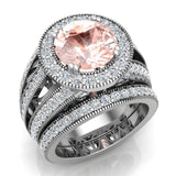 Morganite diamond wedding rings halo accented 14K 4.96 ctw SI - White Gold