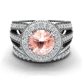 Wedding Ring Set Round Morganite Halo Diamond 14K Gold 3.20 ct-I,I1 - White Gold