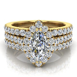 Marquise Cut Halo Diamond Wedding Ring Set w/ Enhancer Bands 1.55 ctw 14K Gold-I,I1 - Yellow Gold