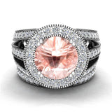 Morganite diamond wedding rings halo accented 18K 4.96 ctw VS - White Gold