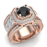 Black Diamond Engagement Ring 14K Gold Halo Ring 7.30mm 6.35 ct-I,I1 - Rose Gold