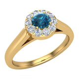 1/3 ctw Blue Diamond Halo Setting Promise Ring 14K Gold - Yellow Gold