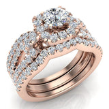 Wedding Ring Set-Diamond Loop Shank w/ Enhancer Band 1.55 cttw 14k Gold-SI - Rose Gold