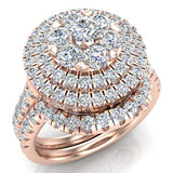 1.55 Ct Double Halo with Solitaire look Diamond Cluster Ring Set 18K Gold-G,VS - Rose Gold