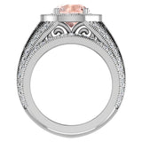 Morganite Wedding Ring Set 14K Gold Halo rings 8mm 3.95 carat-G,SI - White Gold