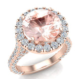 Morganite Engagement Rings 14K Gold Halo rings for women 5.50 ct-I,I1 - Rose Gold