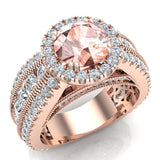 Morganite Halo Engagement Rings 14K Gold Channel Set Diamond 7.30 mm-SI - Rose Gold