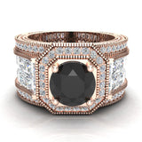 Black Diamond Engagement Ring 14K Gold Halo Ring 7.30mm 6.35 ct-I,I1 - Rose Gold