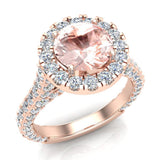 Morganite round cut diamond halo engagement rings 18K 4.15 ctw VS - Rose Gold