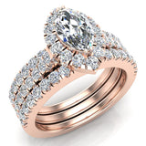 Marquise Cut Halo Diamond Wedding Ring Set w/ Enhancer Bands 1.55 ctw 14K Gold-I,I1 - Rose Gold