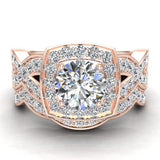 Intertwined Diamond Engagement Ring Set Cushion Shape 14k Gold 1.50 ct tw Glitz Design (G,SI) - Rose Gold