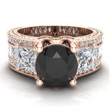 Black Diamond Ring Past Present Future Accented Diamond 14K Gold-I1 - Rose Gold