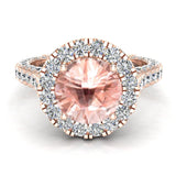 Morganite round cut diamond halo engagement rings 14K 4.15 ctw I1 - Rose Gold