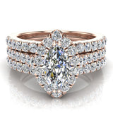 Marquise Cut Halo Diamond Wedding Ring Set w/ Enhancer Bands 1.55 ctw 18K Gold-G,VS - Rose Gold