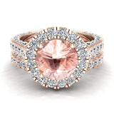 Morganite Wedding Ring Set 14K Gold Halo ring 7.40mm 5.15 ct-I,I1 - Rose Gold