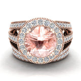 Morganite diamond wedding rings halo accented 14K 4.96 ctw SI - Rose Gold