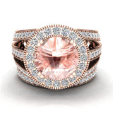 Morganite diamond wedding rings halo accented 18K 4.96 ctw VS - Rose Gold