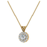 0.38 ct Halo Diamond Necklaces 14K Gold Charms Round Diamond Pendant-G,SI - Yellow Gold