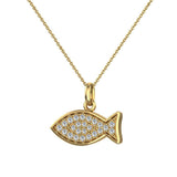 14K Gold Fish Pendant 0.27 ct tw Pave-set Diamond Charm-G,SI - Yellow Gold