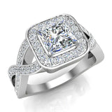 Princess-Cut Diamond Square Halo Crisscross Shank Engagement Ring 14K Gold-G,SI - White Gold