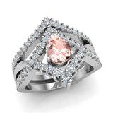 1.75 Ct Pear Cut Pink Morganite Diamond Wedding Ring Set 14K Gold-I,I1 - White Gold