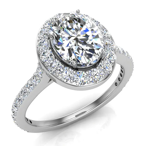 Oval Brilliant Halo Diamond Engagement Ring 18K Gold (G,VS) - White Gold