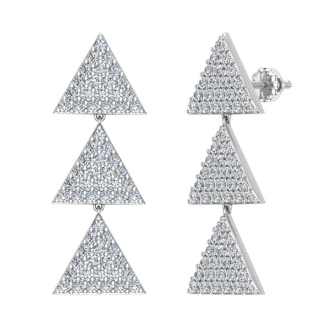 14k Triangle Diamond Chandelier Earrings Waterfall Style 0.95 ct-G,SI - White Gold