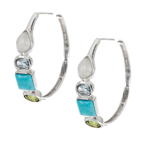 Multi-Gemstone Round Sterling Hoop Earrings