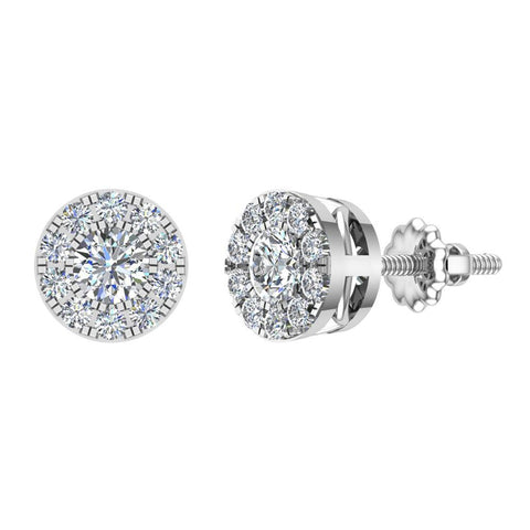Halo Cluster Diamond Earrings 1.08 ctw 14K Gold-I,I1 - White Gold