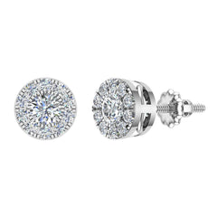 Halo Cluster Diamond Earrings 1.08 ctw White Gold