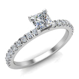 Petite Engagement Rings for Women Princess Diamond 14K Gold 0.65 ct-I1 - White Gold