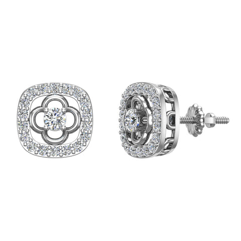 18K Gold Diamond Stud Earrings Cushion Shape 0.67 carat-G,VS