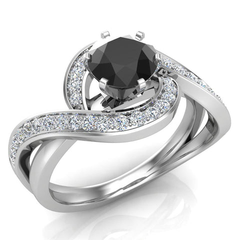 Black & White 14k Gold Intertwined Diamond Engagement Ring 1.00 ct-I1 - White Gold