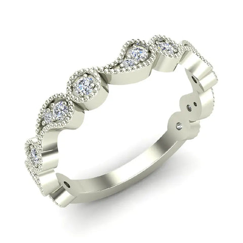 Designer Paisley Milgrain Stacking Diamond Wedding Band 0.28 Ctw 14K solid Gold (G,I1) - White Gold