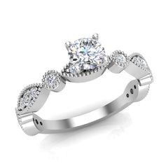 Circle Marquee Design Round Diamond Engagement Ring White Gold
