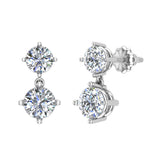 Round Brilliant Drop Two stone Diamond Dangle Earrings 14K Gold-G,SI - White Gold