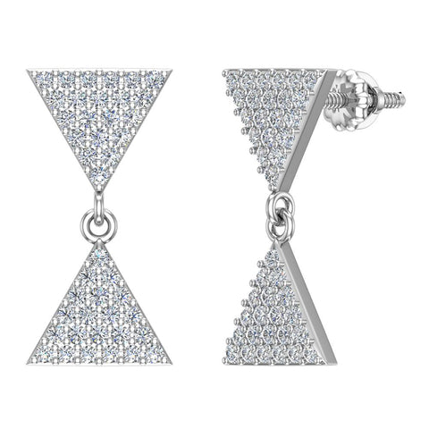 Diamond Dangle Earrings Triangle Pattern Cluster Hour-glass Look 14K Gold 0.63 ctw-G,SI - White Gold