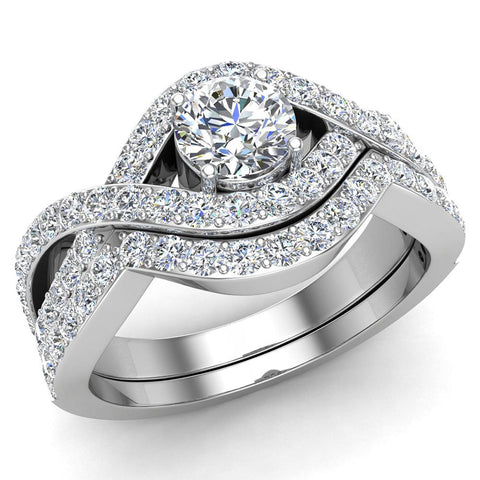 Intertwined Criss Cross Style Diamond Engagement Ring Set 1.10 carat-G,I1 - White Gold