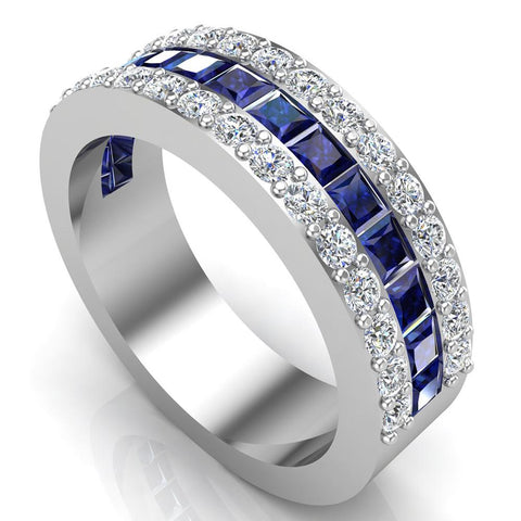 Mens Wedding Rings Blue Sapphire Gemstones rings 14K Gold Diamond Ring - White Gold